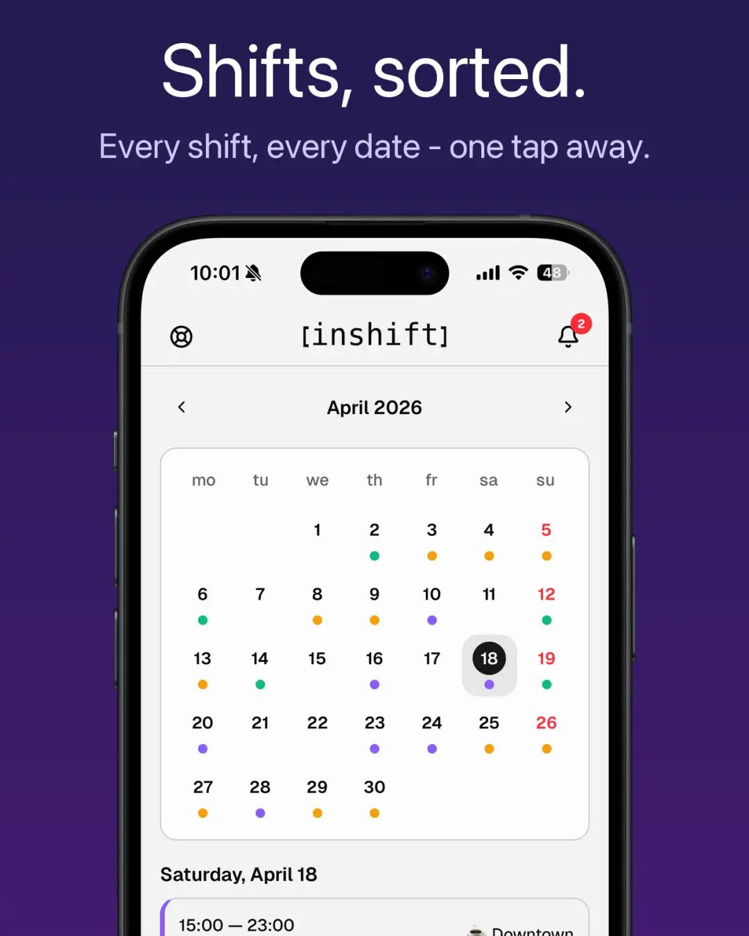 InShift — знімок екрана