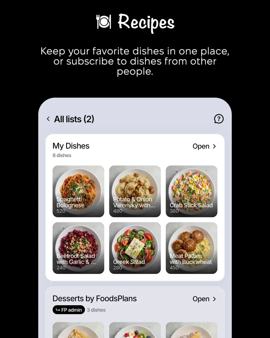 FoodsPlans — знімок екрана